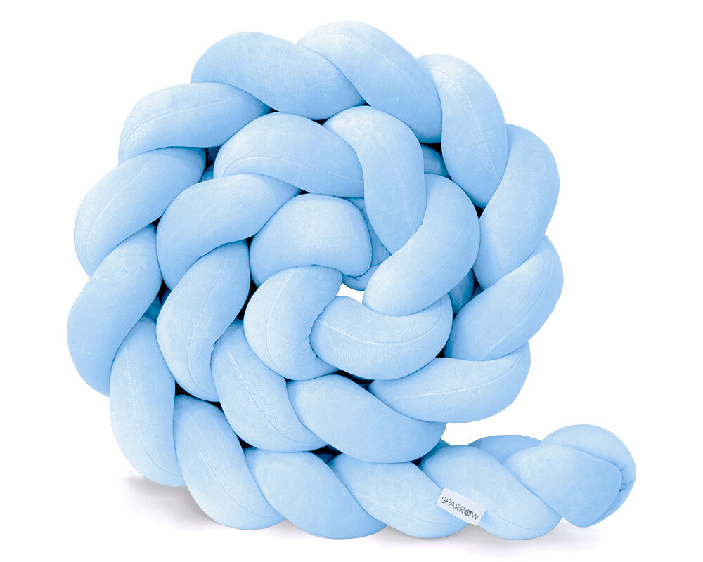 Geflochtener Bettschutz, 3 Stränge, Velours / Babyblau