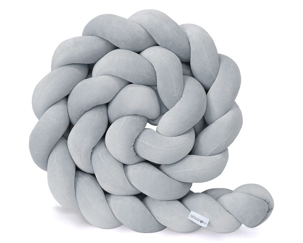 Geflochtener Bettschutz, 3 Stränge, Velours / klassisches Grau