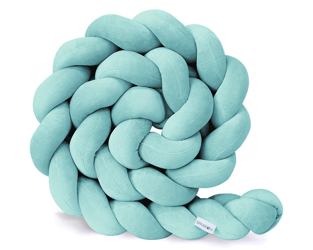 Geflochtener Bettschutz, 3 Stränge, Samt/Azurblau