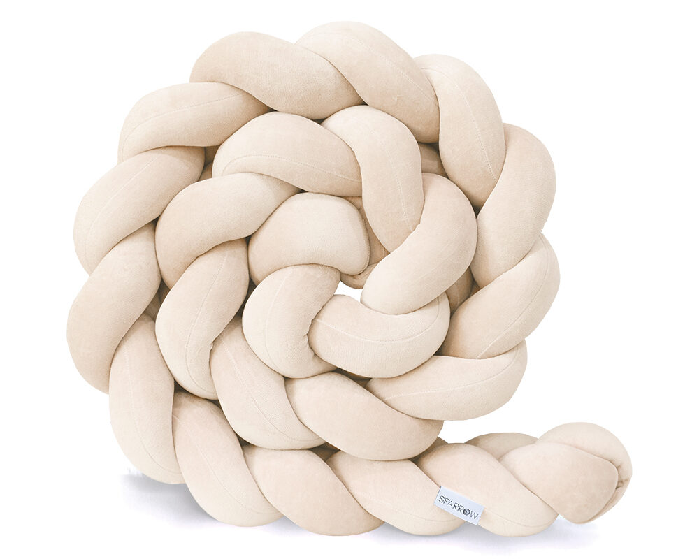 Geflochtener Bettschutz, 3 Stränge, Samt/Mandel