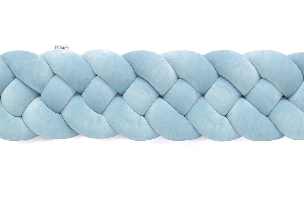 Geflochtener Bettschutz, 4 Stränge, Samt/Eisblau