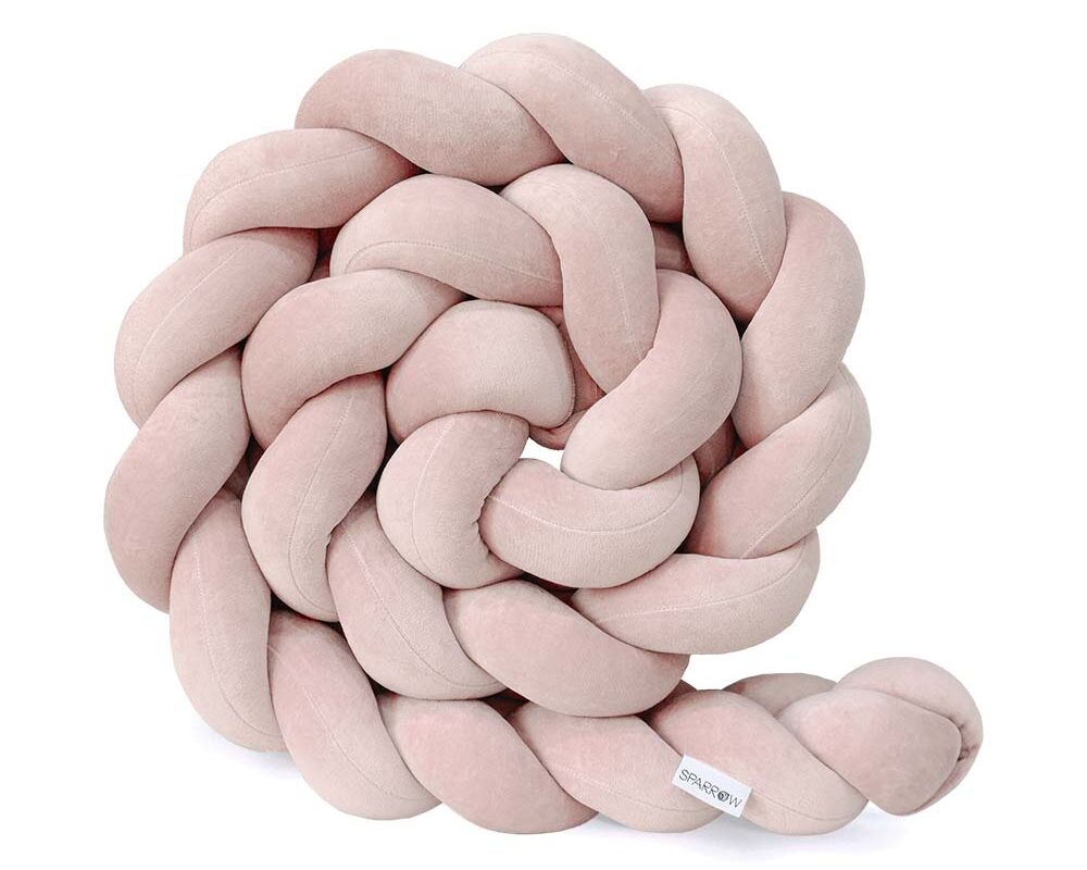 Geflochtener Bettschutz, 3 Stränge, Samt/Puderrosa