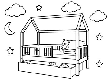 Colouring page: children’s bed to colour in