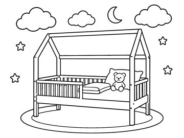 Colouring page: children’s bed to colour in