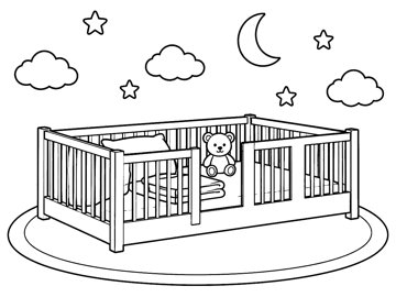 Colouring page: children’s bed to colour in
