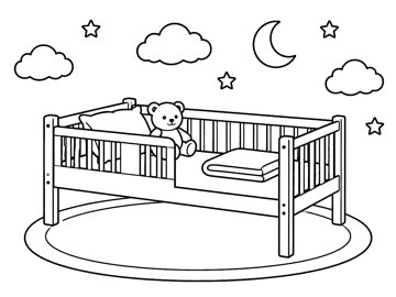 Colouring page: children’s bed to colour in
