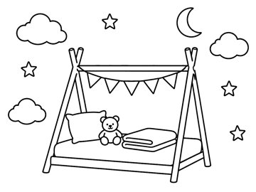 Colouring page: children’s bed to colour in