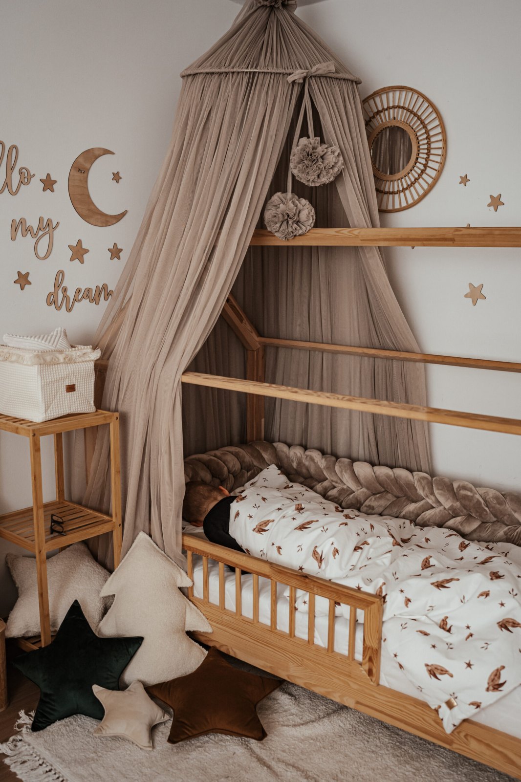 Tulle Canopy with Pompoms – Ceiling Mounted Tulle Canopy with Pompoms – Ceiling Mounted