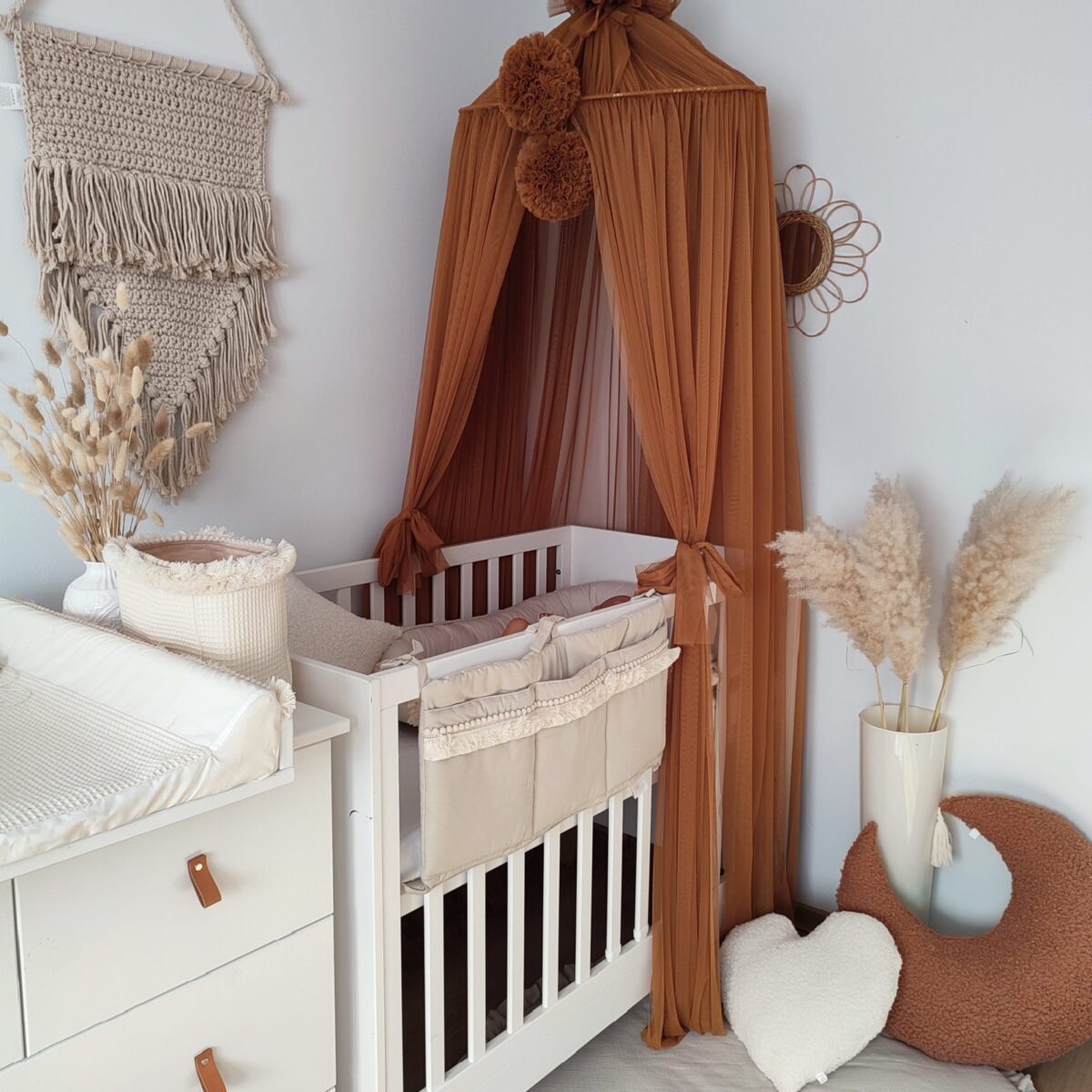 Tulle Canopy with Pompoms – Ceiling Mounted Tulle Canopy with Pompoms – Ceiling Mounted