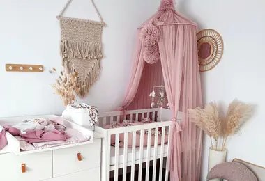 Tulle Canopy with Pompoms – Ceiling Mounted Tulle Canopy with Pompoms – Ceiling Mounted