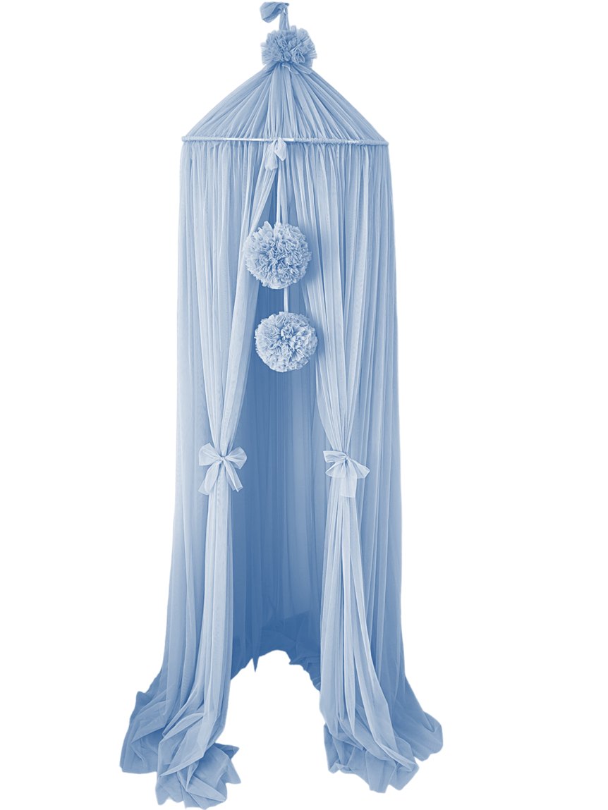 Tulle Canopy with Pompoms – Ceiling Mounted – Baby Blue Tulle Canopy with Pompoms – Ceiling Mounted – Baby Blue