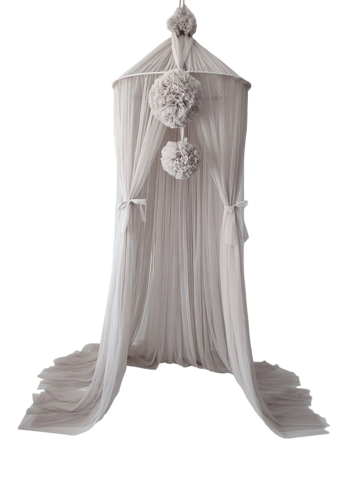 Tulle Canopy with Pompoms – Ceiling Mounted – Beige Tulle Canopy with Pompoms – Ceiling Mounted – Beige
