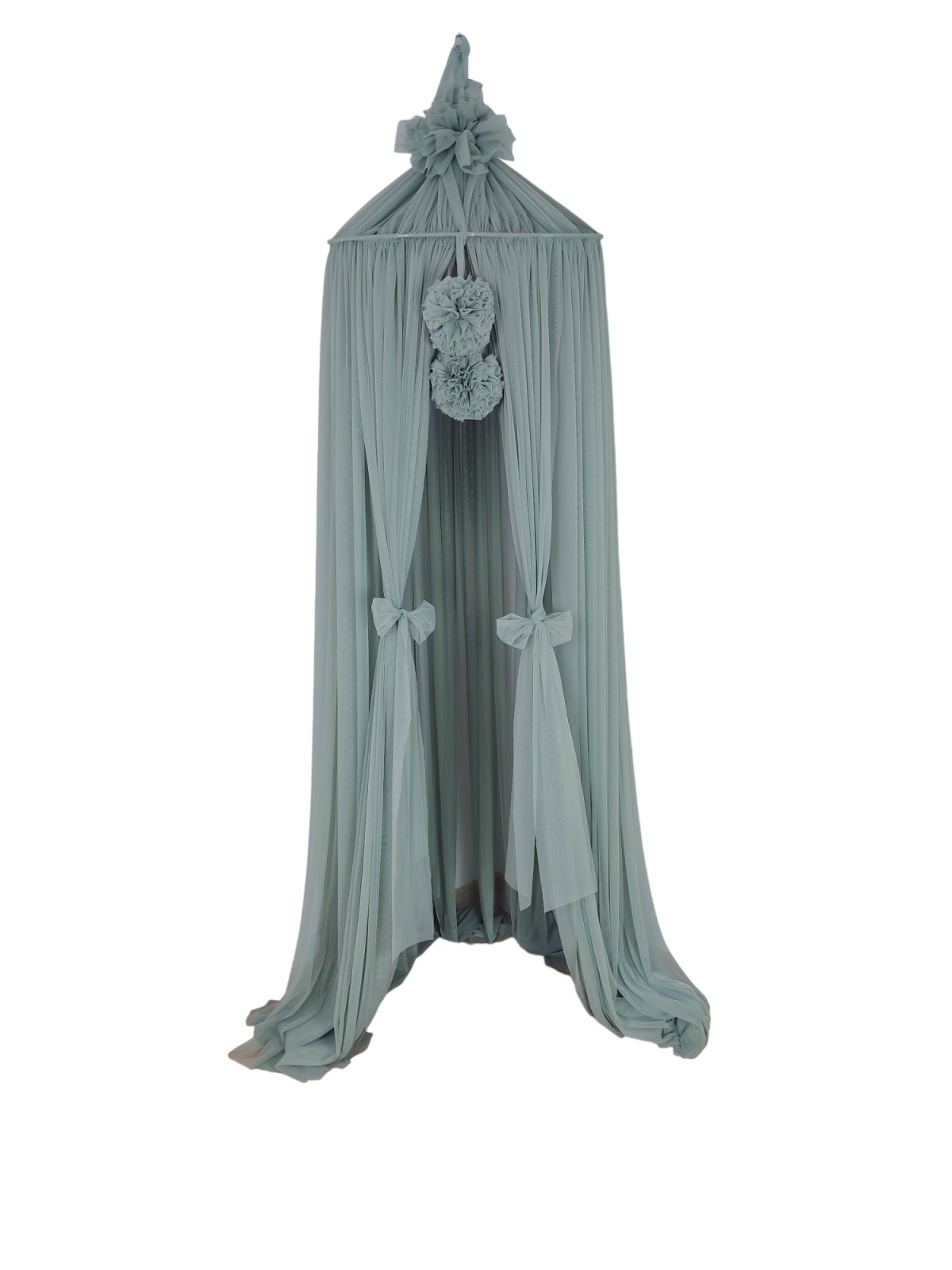 Tulle Canopy with Pompoms – Ceiling Mounted – Khaki Tulle Canopy with Pompoms – Ceiling Mounted – Khaki