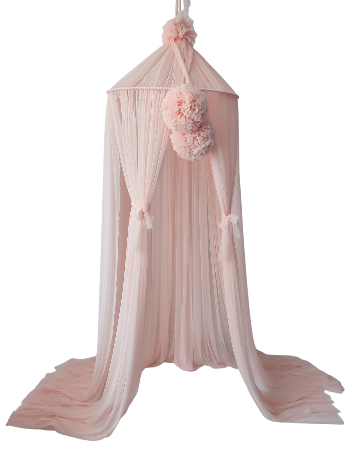 Tulle Canopy with Pompoms – Ceiling Mounted – Salmon Tulle Canopy with Pompoms – Ceiling Mounted – Salmon