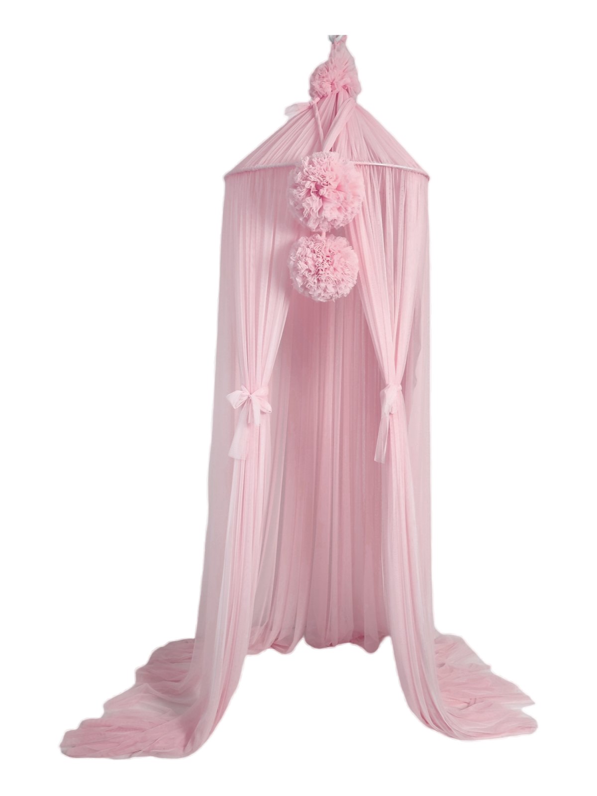 Tulle Canopy with Pompoms – Ceiling Mounted – Powder Pink Tulle Canopy with Pompoms – Ceiling Mounted – Powder Pink