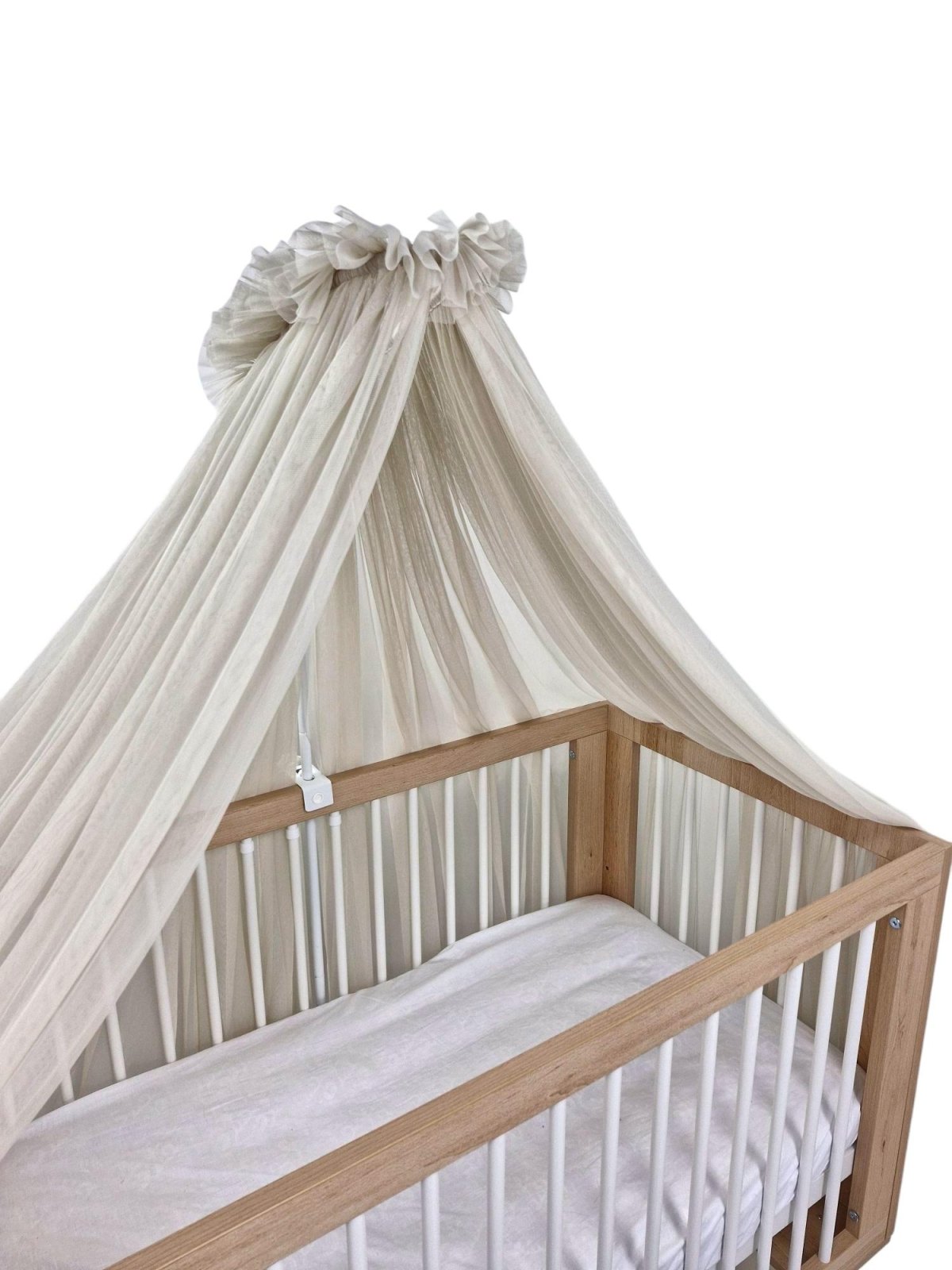 Tulle Bed Canopy with Frame – Beige Tulle Bed Canopy with Frame – Beige