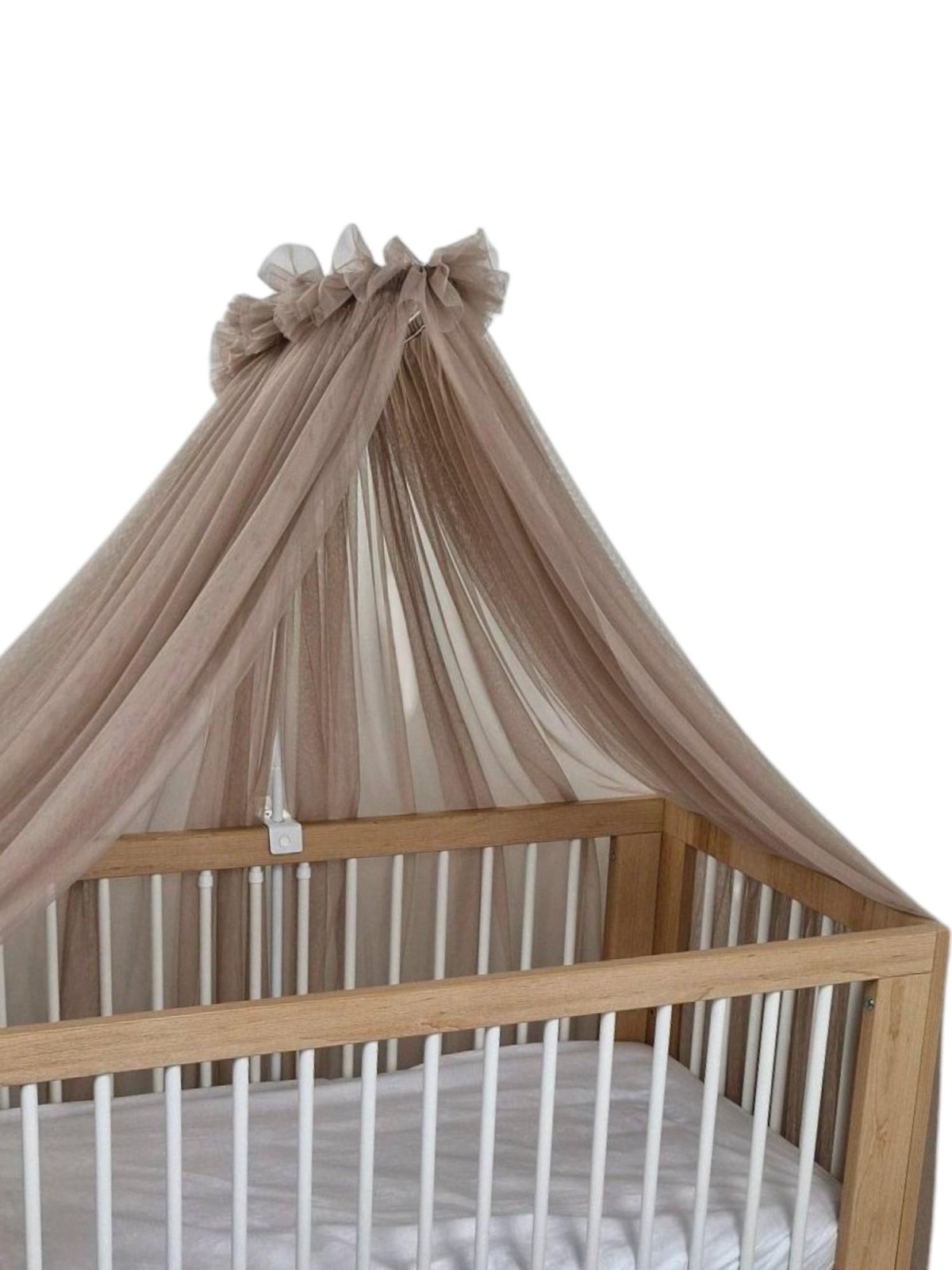 Tulle Bed Canopy with Frame – Taupe Tulle Bed Canopy with Frame – Taupe