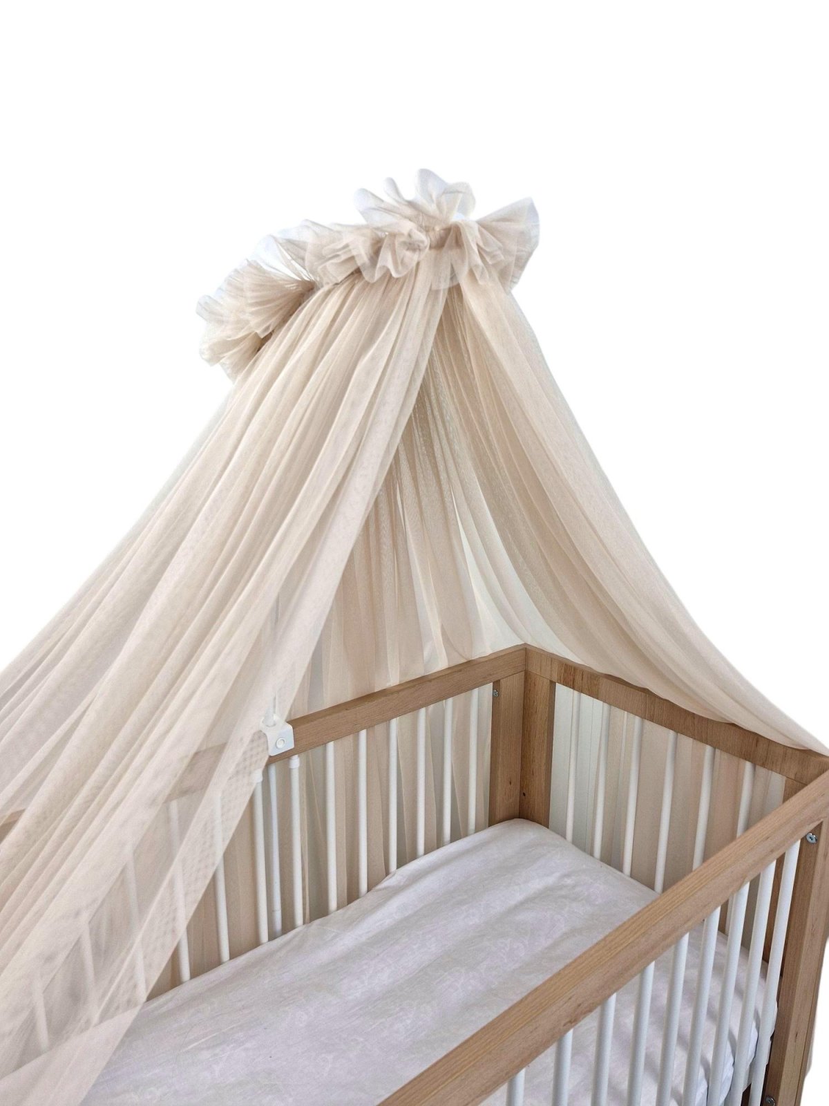 Tulle Bed Canopy with Frame – Warm Beige Tulle Bed Canopy with Frame – Warm Beige