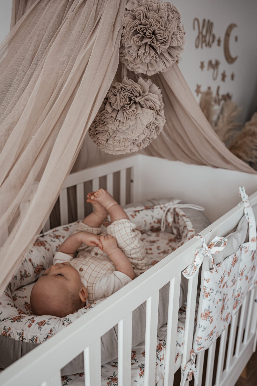 Tulle Bed Canopy with Pompoms and Frame Tulle Bed Canopy with Pompoms and Frame