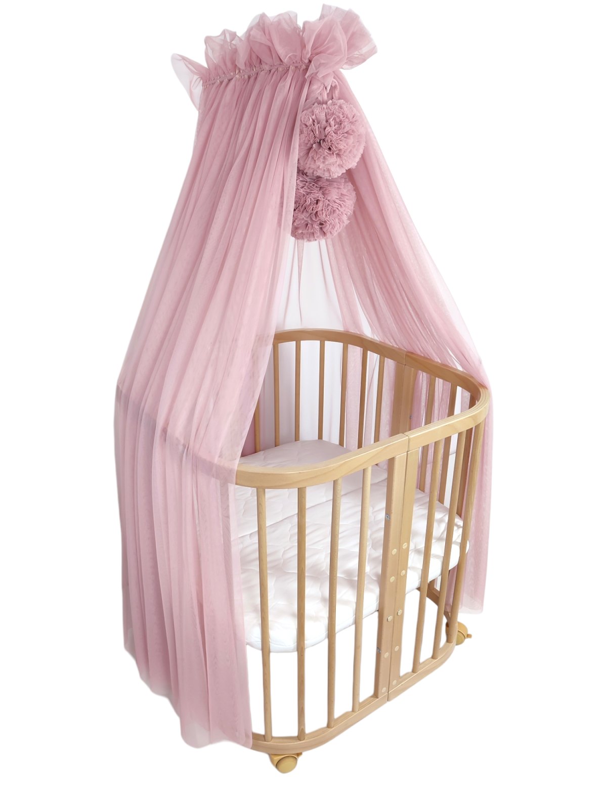 Tulle Bed Canopy with Pompoms and Frame – Dusty Pink Tulle Bed Canopy with Pompoms and Frame – Dusty Pink