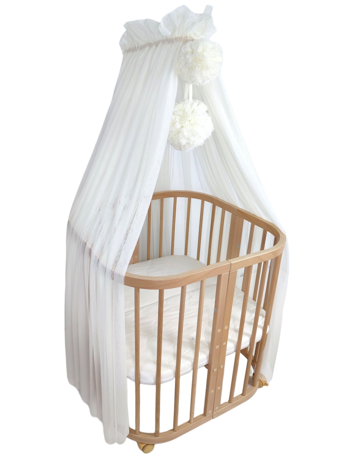 Tulle Bed Canopy with Pompoms and Frame – Ecru Tulle Bed Canopy with Pompoms and Frame – Ecru