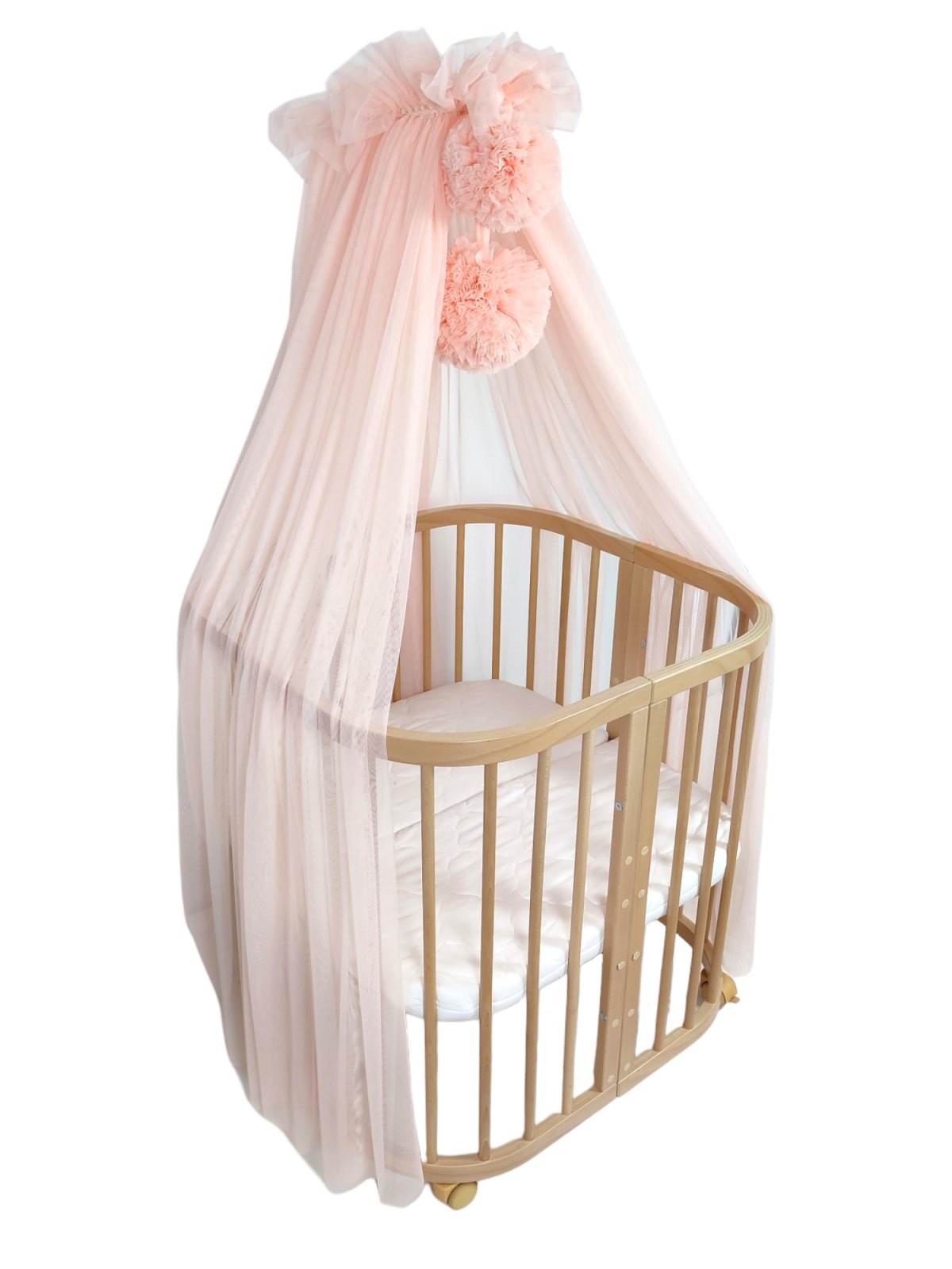Tulle Bed Canopy with Pompoms and Frame – Salmon Tulle Bed Canopy with Pompoms and Frame – Salmon