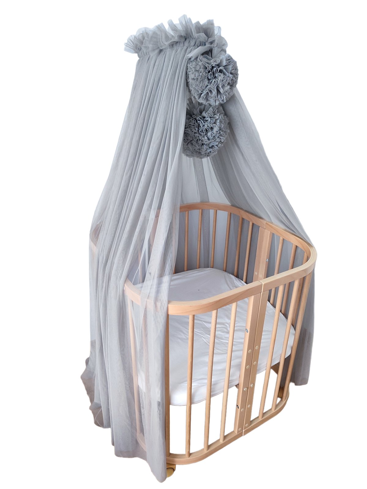 Tulle Bed Canopy with Pompoms and Frame – Steel Grey Tulle Bed Canopy with Pompoms and Frame – Steel Grey