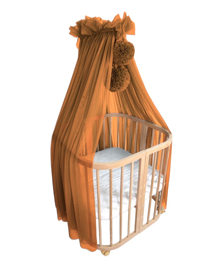 Tulle Bed Canopy with Pompoms and Frame – Cinnamon Tulle Bed Canopy with Pompoms and Frame – Cinnamon