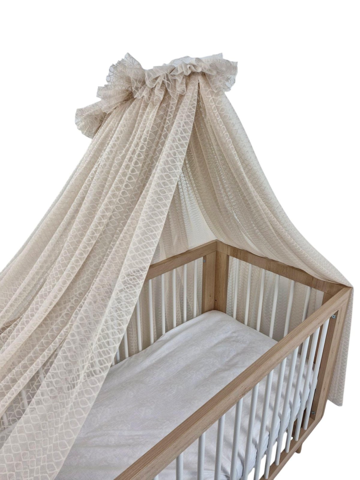Wave Tulle Bed Canopy with Frame – Warm Beige Wave Tulle Bed Canopy with Frame – Warm Beige