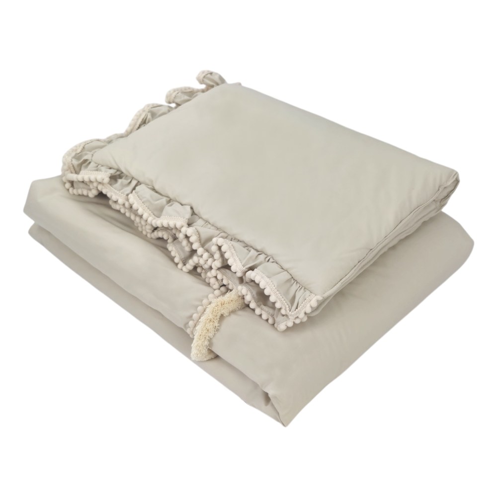 Boho Bedding Set with Fringe – Beige