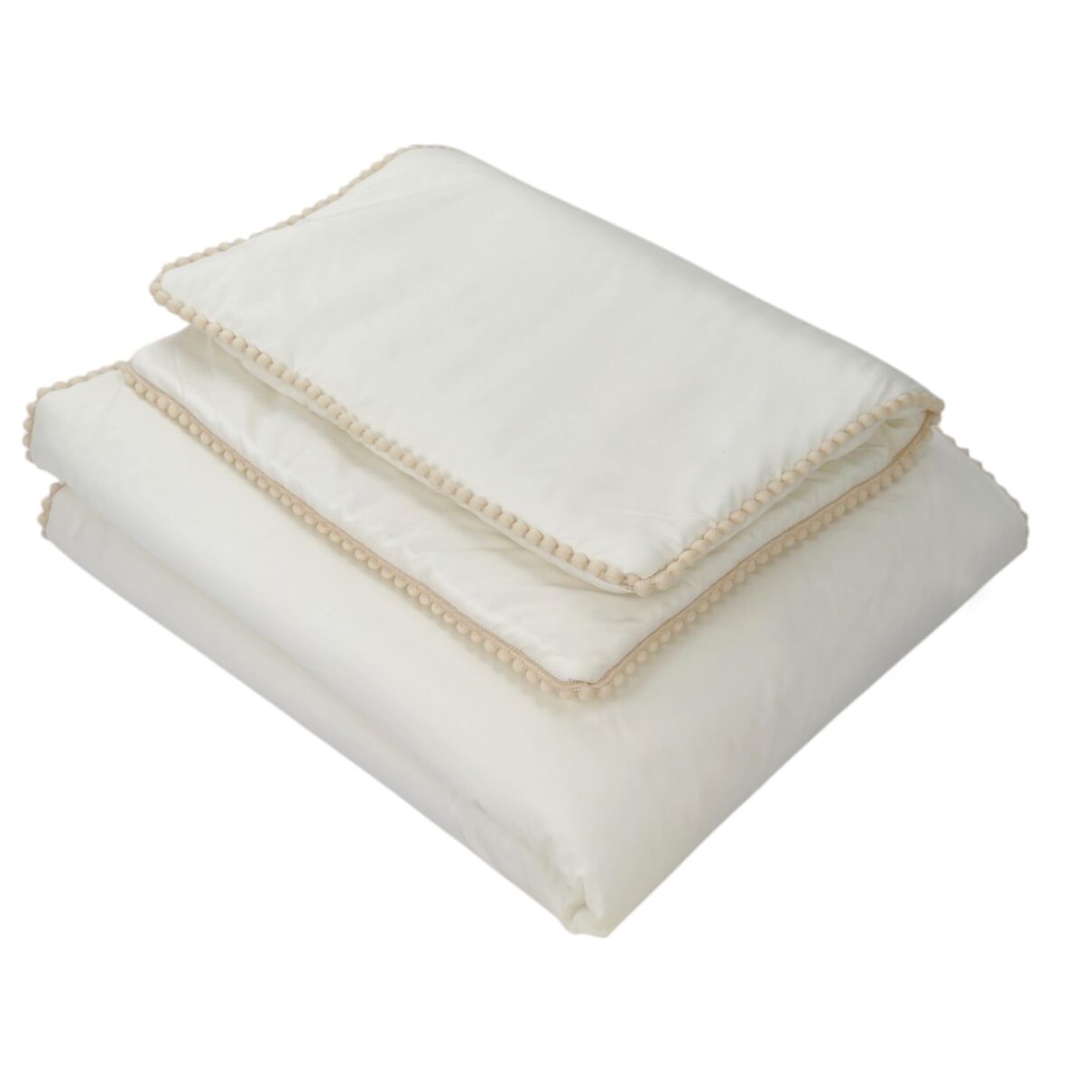 Boho Bedding Set with Pompoms – Cream