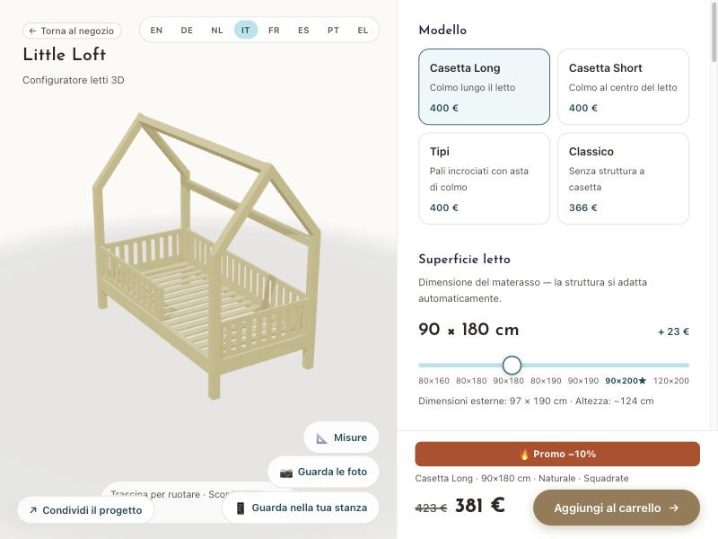Configuratore di letti 3D Little Loft con un letto casetta