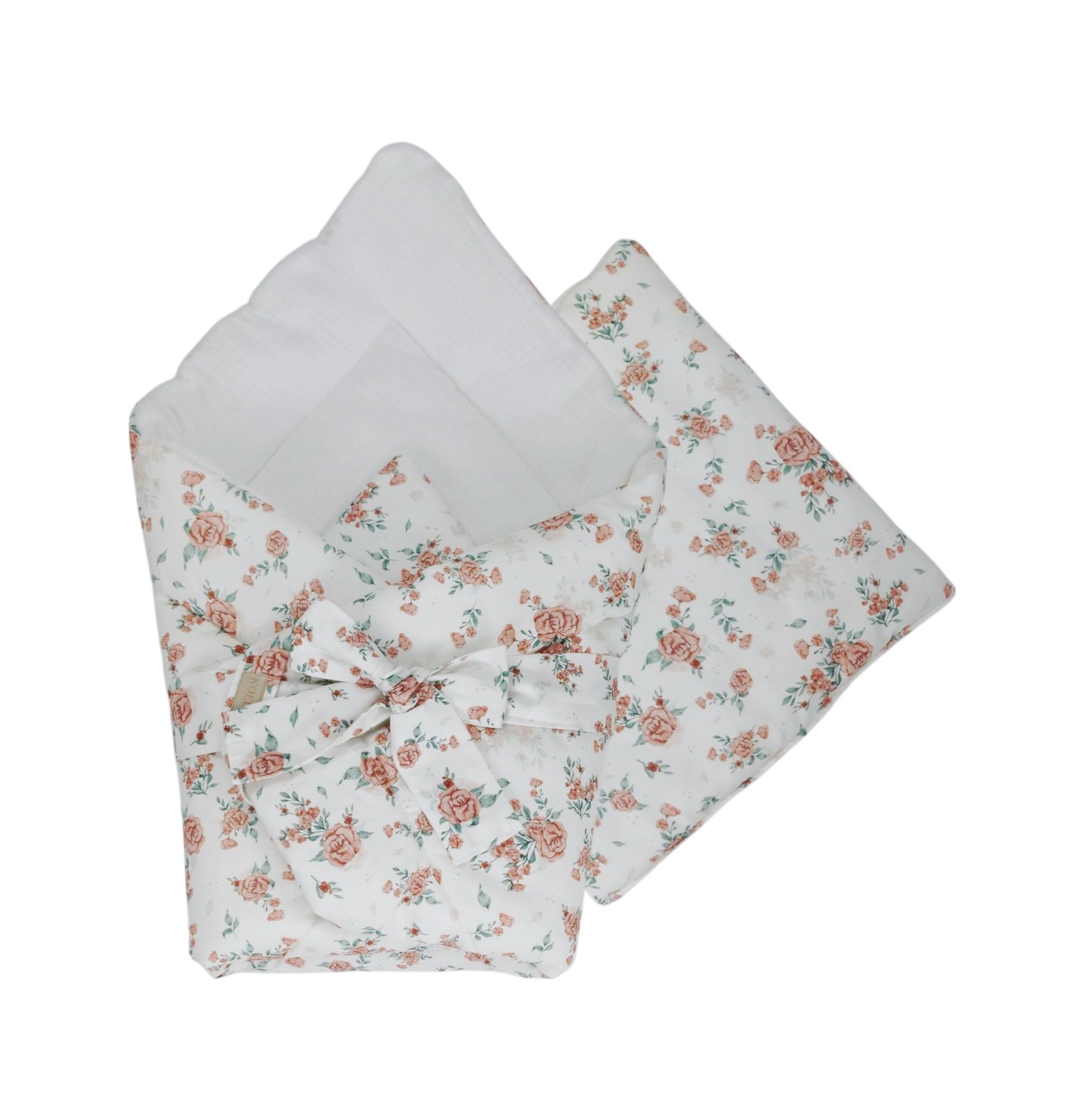 2-in-1 Swaddle Wrap 75 × 75 cm with Pillow 35 × 35 cm – Roses 2-in-1 Swaddle Wrap 75 × 75 cm with Pillow 35 × 35 cm – Roses