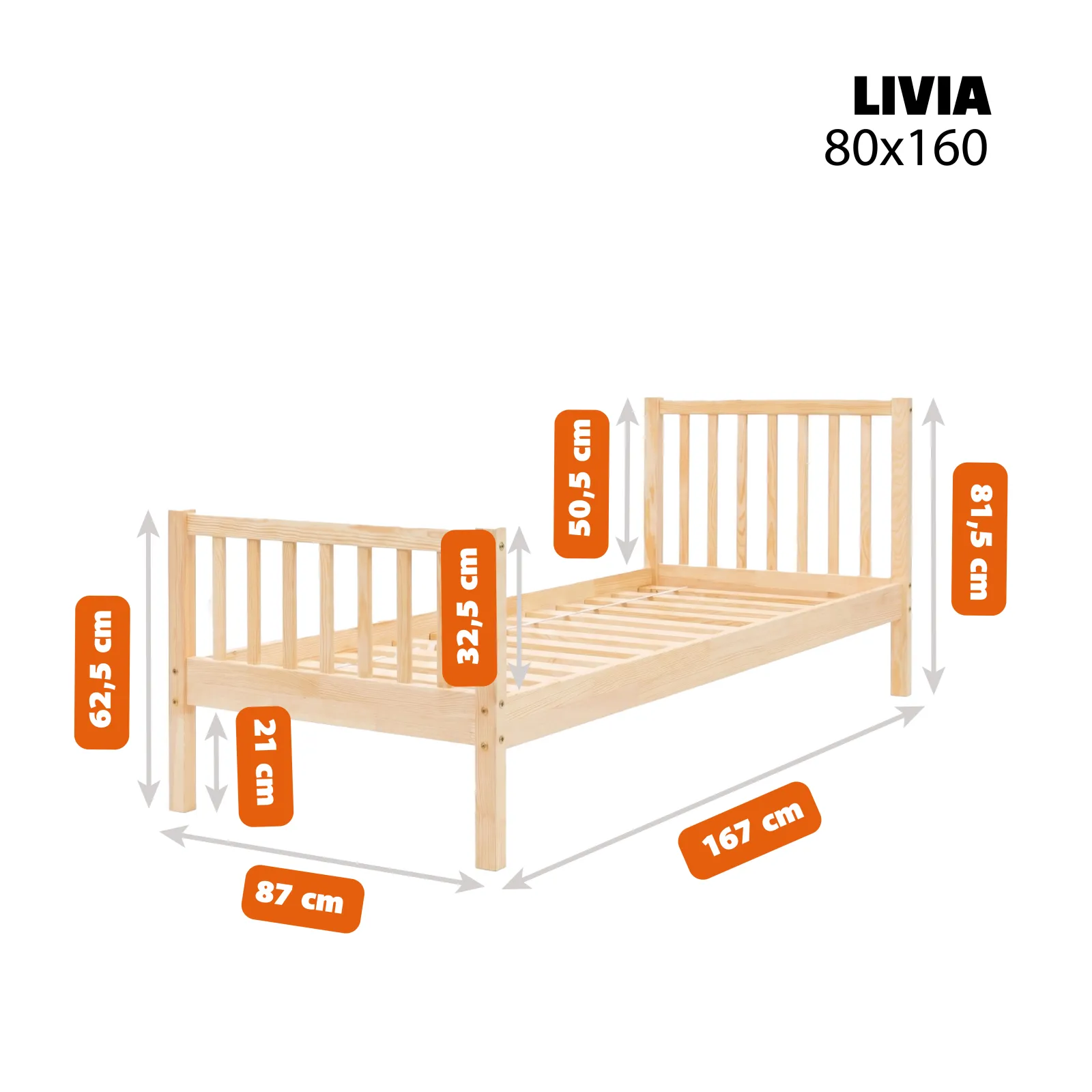 ELLA Children’s Bed (dimensions 80 × 160) ELLA Children’s Bed in pine wood, dimensions 80 × 160