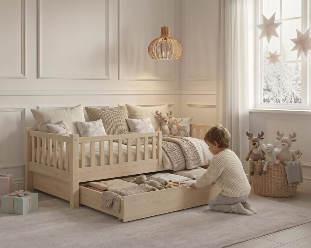 Child in the ANELLA Children’s Bed with Drawer