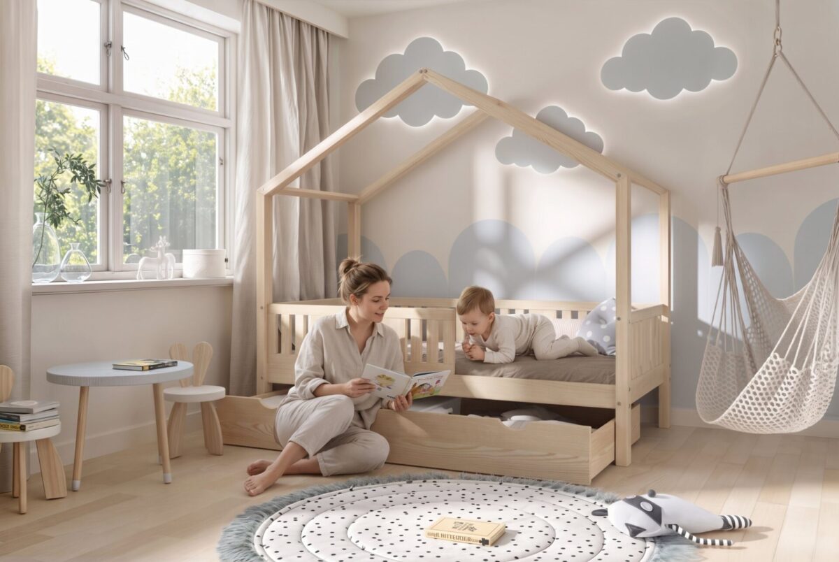 LUNETTA Children’s Bed with Drawer – story time together LUNETTA Children’s Bed with Drawer – story time together