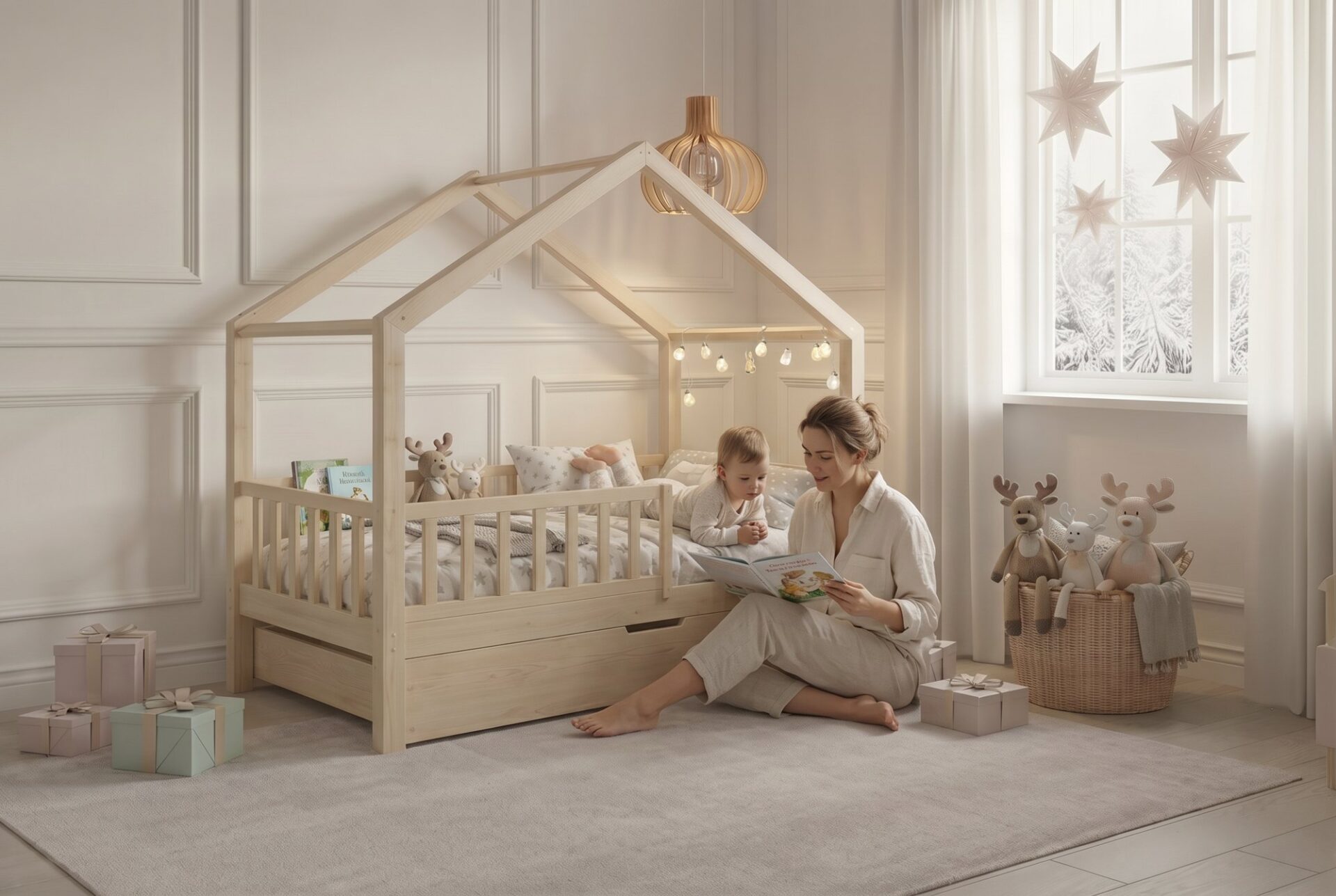 SELVIA Children’s Bed with Drawer – story time together