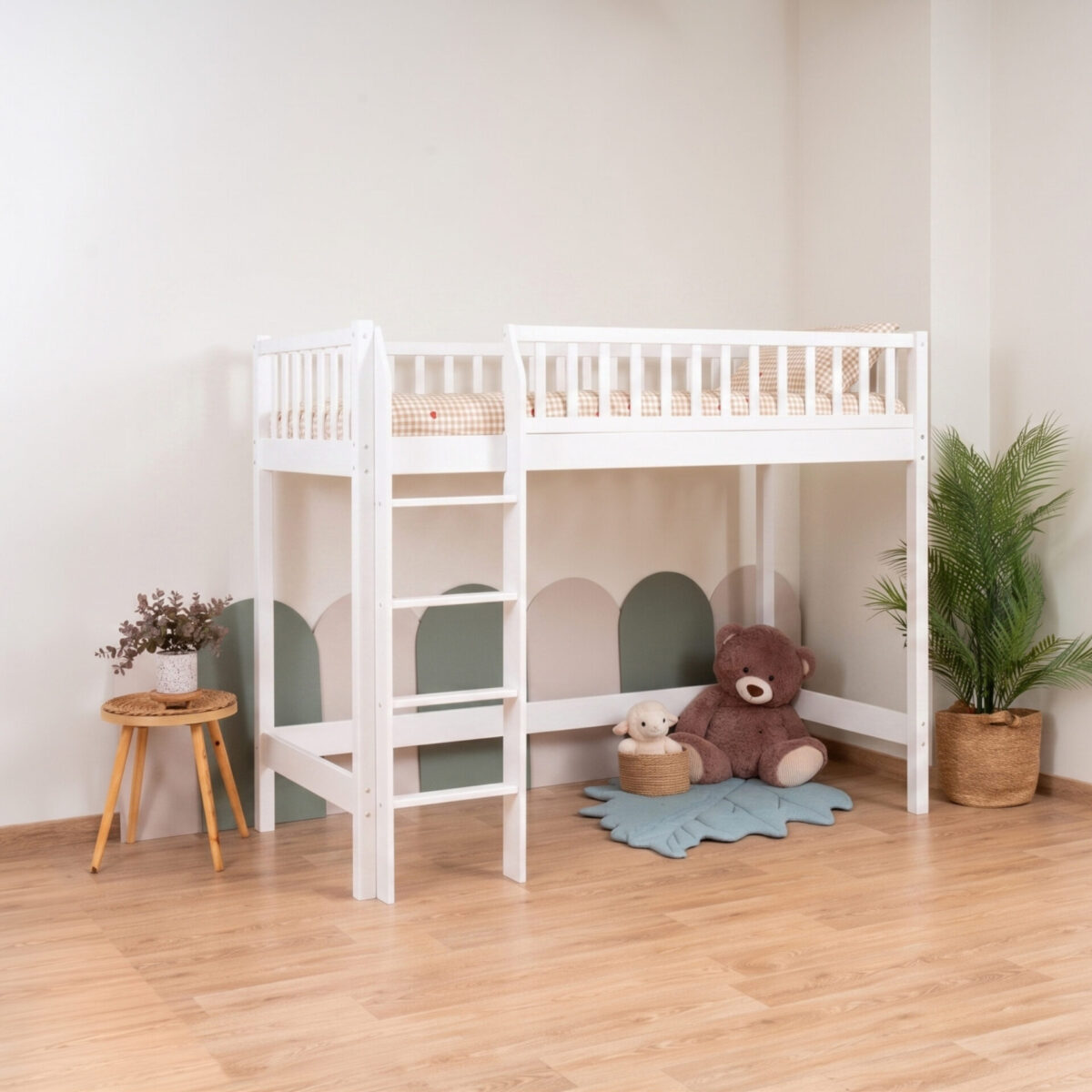 KOSMO Loft Bed in pine wood, white