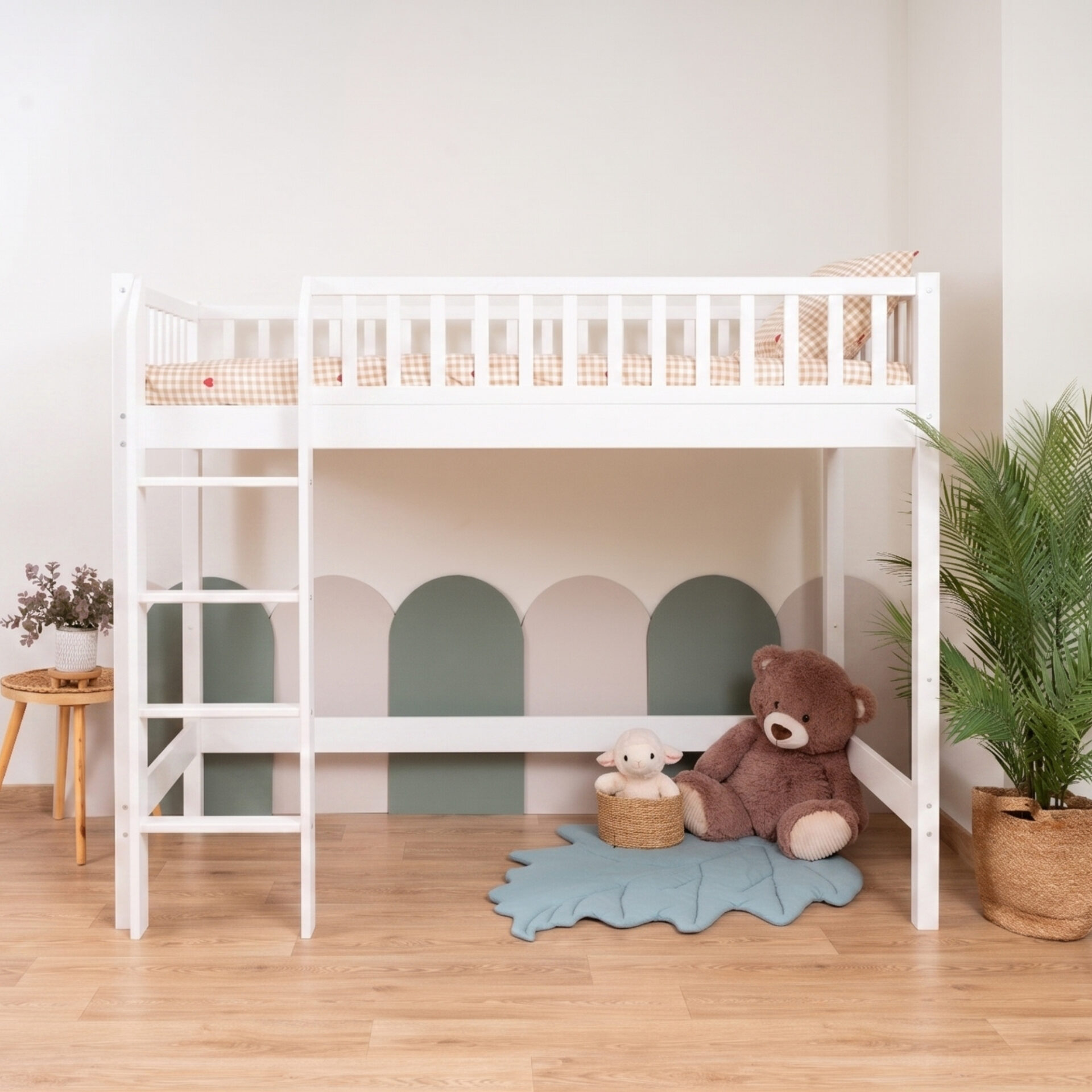 KOSMO Loft Bed in pine wood, white