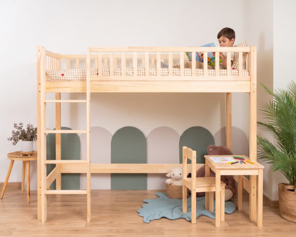 KOSMO Loft Bed in pine wood in a children's room