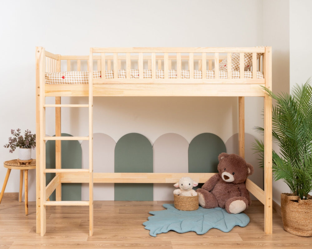KOSMO Loft Bed in pine wood, natural pine