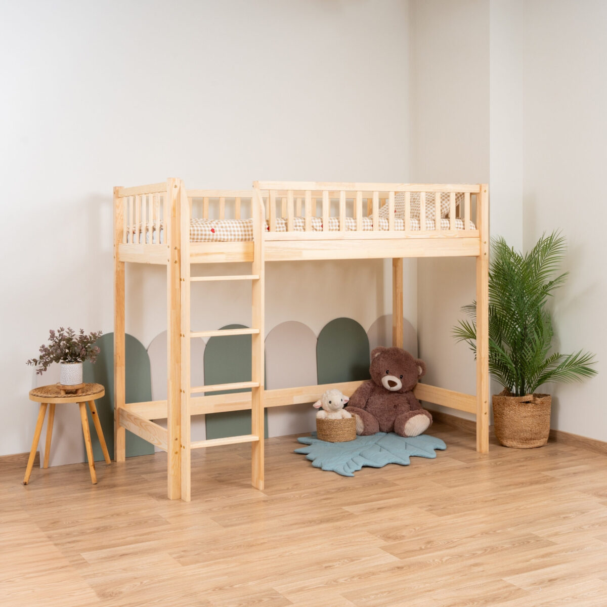 KOSMO Loft Bed in pine wood, natural pine