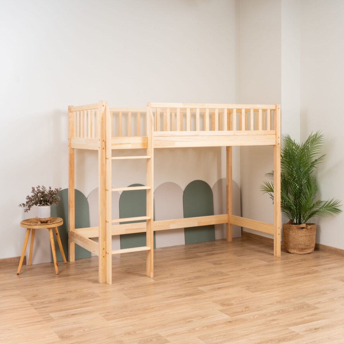 KOSMO Loft Bed in pine wood, natural pine