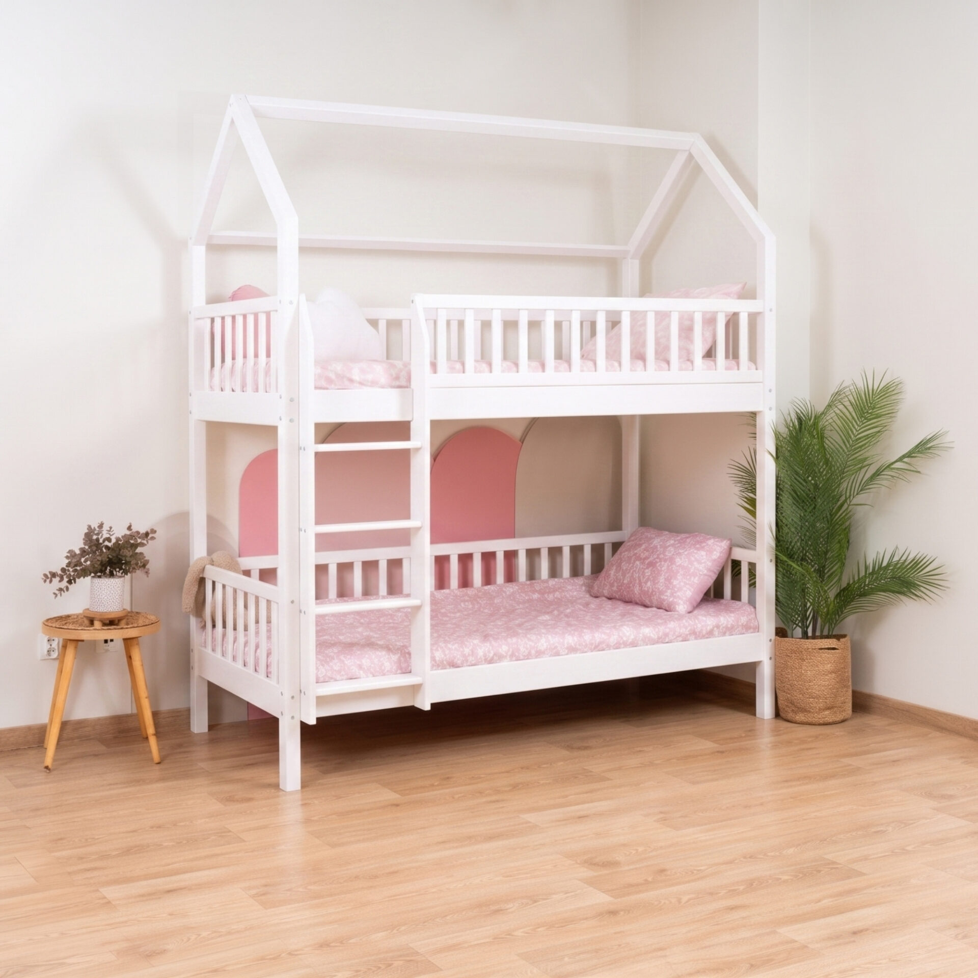 KOSMO Long Bunk Bed in pine wood, white