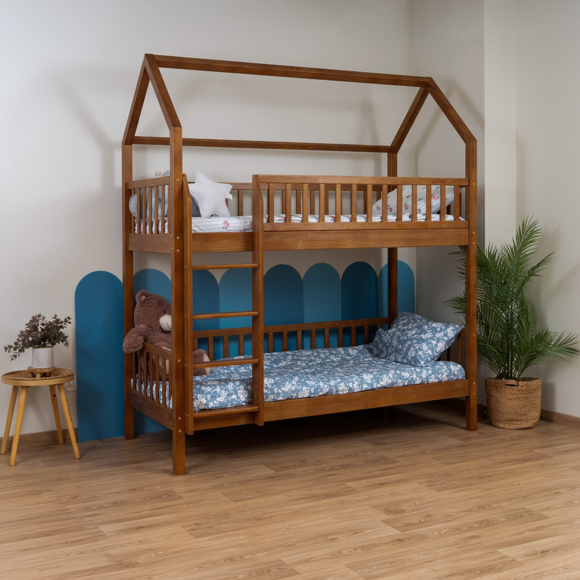 KOSMO Long Bunk Bed in pine wood, Retro