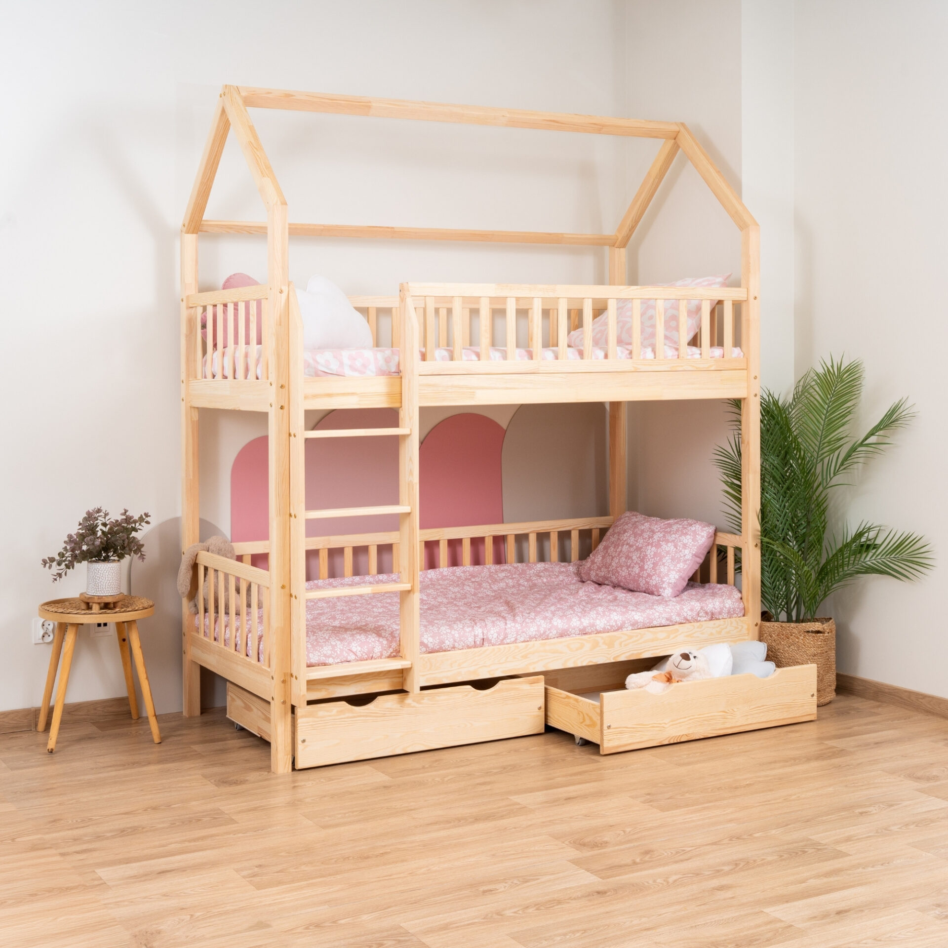 KOSMO Long Bunk Bed in pine wood, natural pine