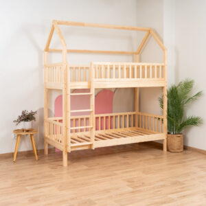 KOSMO Long Bunk Bed in pine wood, natural pine