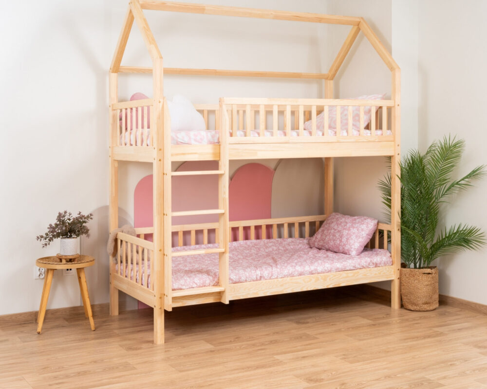 KOSMO Long Bunk Bed in pine wood, natural pine