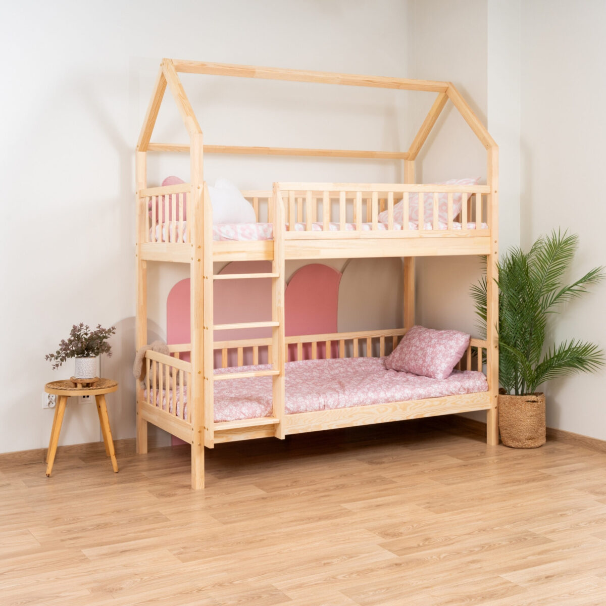 KOSMO Long Bunk Bed in pine wood, natural pine