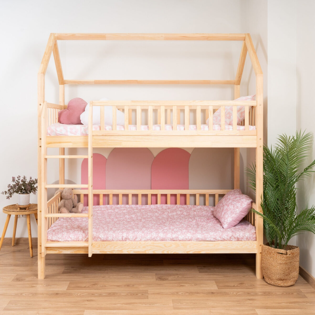KOSMO Long Bunk Bed in pine wood, natural pine
